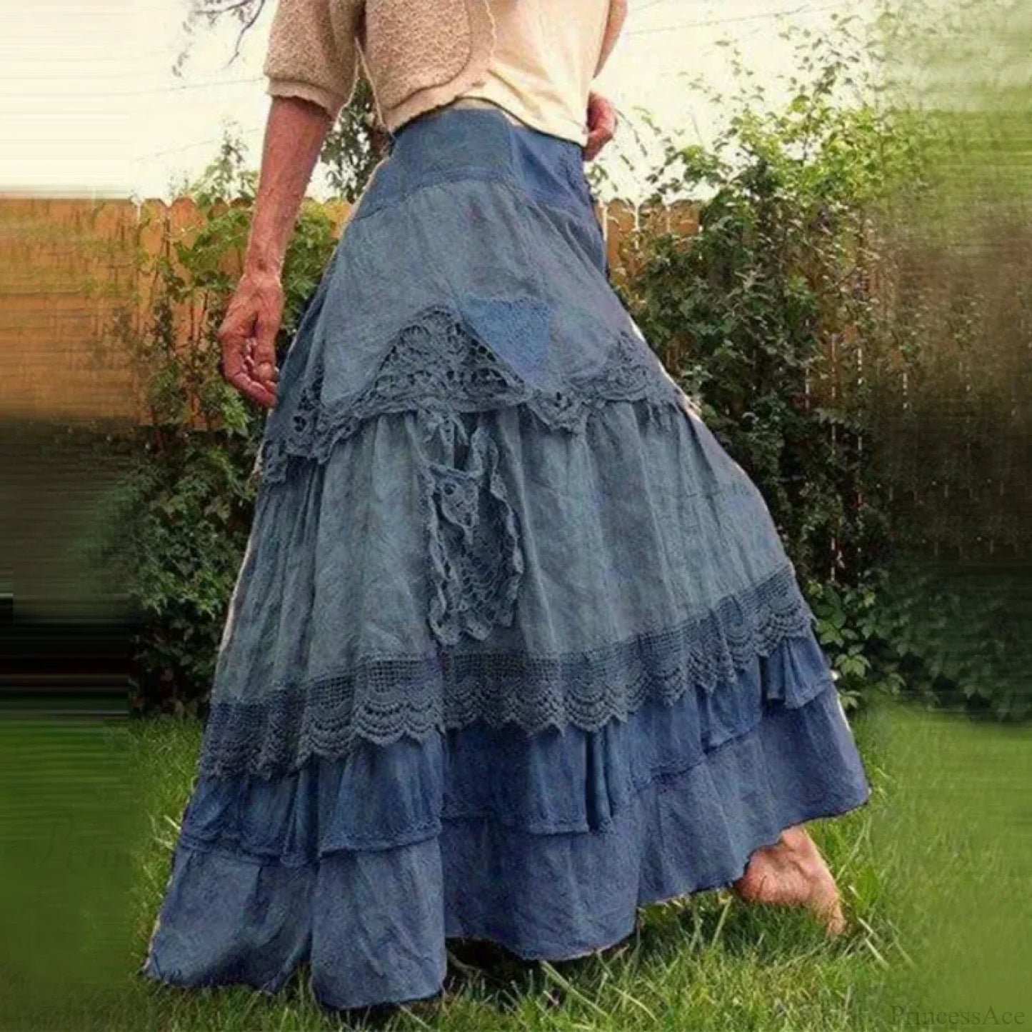 Maxirock mit Rüschen aus Baumwollmischung für Damen in Übergröße, Vintage-Stil