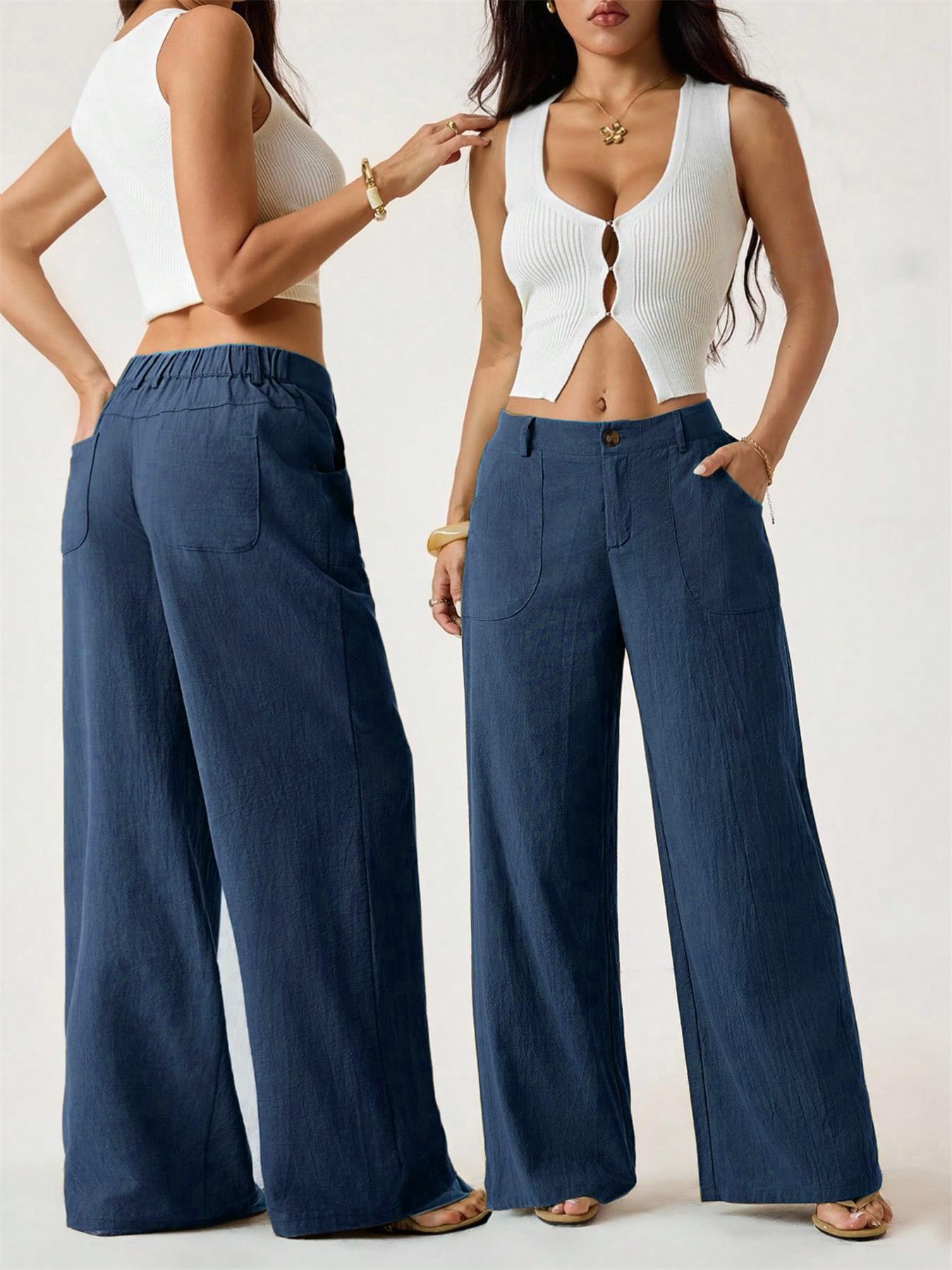 Weite Hose aus Baumwoll-Leinen-Mischung mit hoher Taille