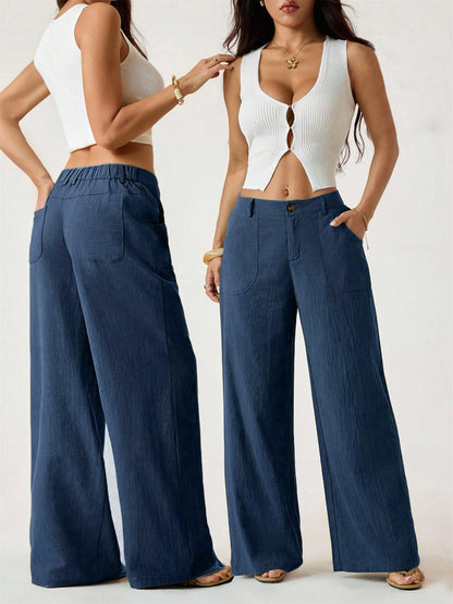 Weite Hose aus Baumwoll-Leinen-Mischung mit hoher Taille
