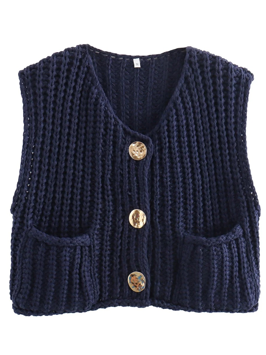 Damen Strickweste Ärmellos Mit Knopfleiste Und Taschen