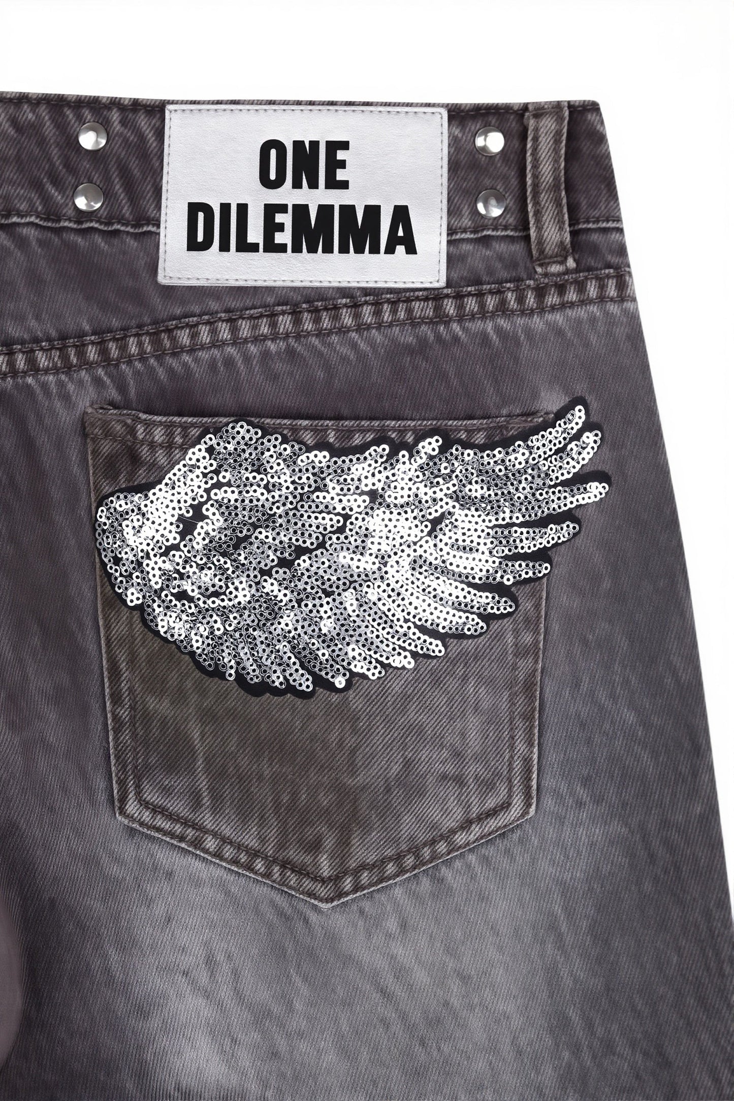 Weite Patchwork-Jeans für Damen mit geradem Bein im Detail