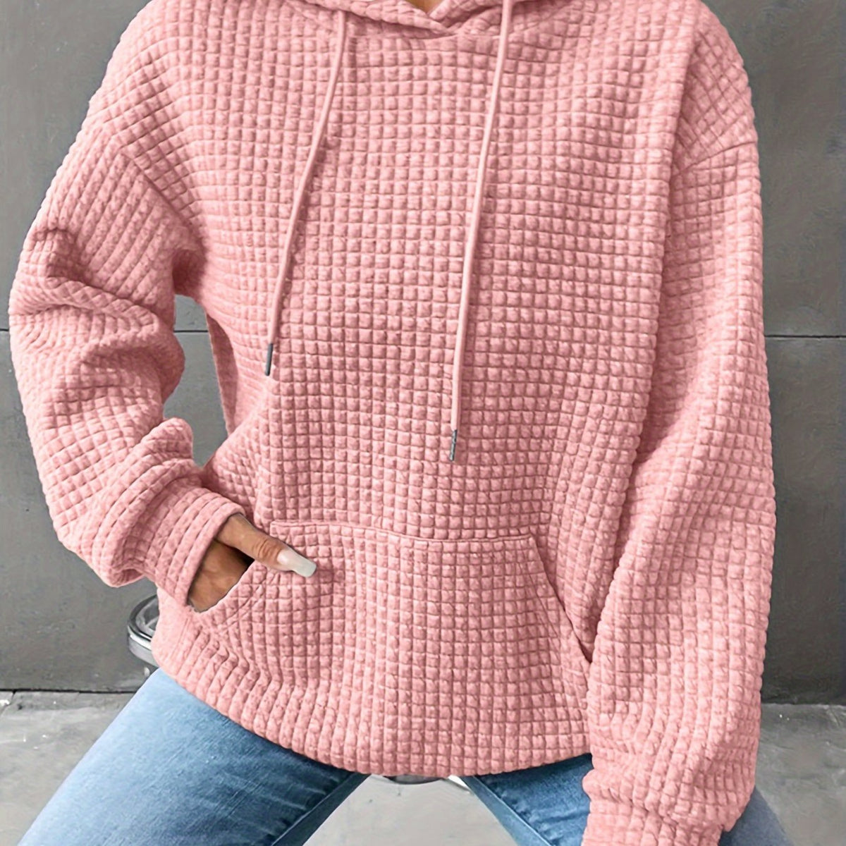 Damen Strukturierter Kapuzenpullover Mit Waffelstruktur