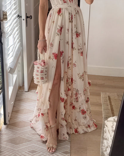 Sommerliches Maxikleid mit Seitenschlitz und floralem Design für Damen