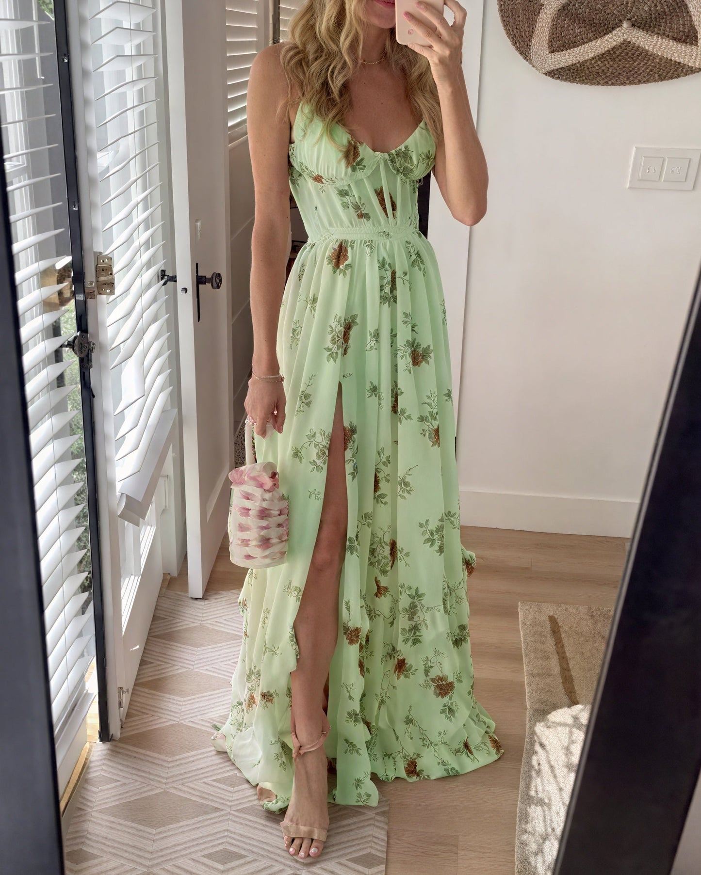 Damen-Maxikleid mit Blumenprint und Seitenschlitz in voller Länge