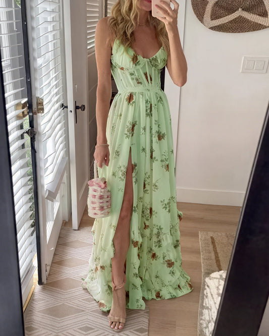 Damen-Maxikleid mit Blumenprint und Seitenschlitz in voller Länge
