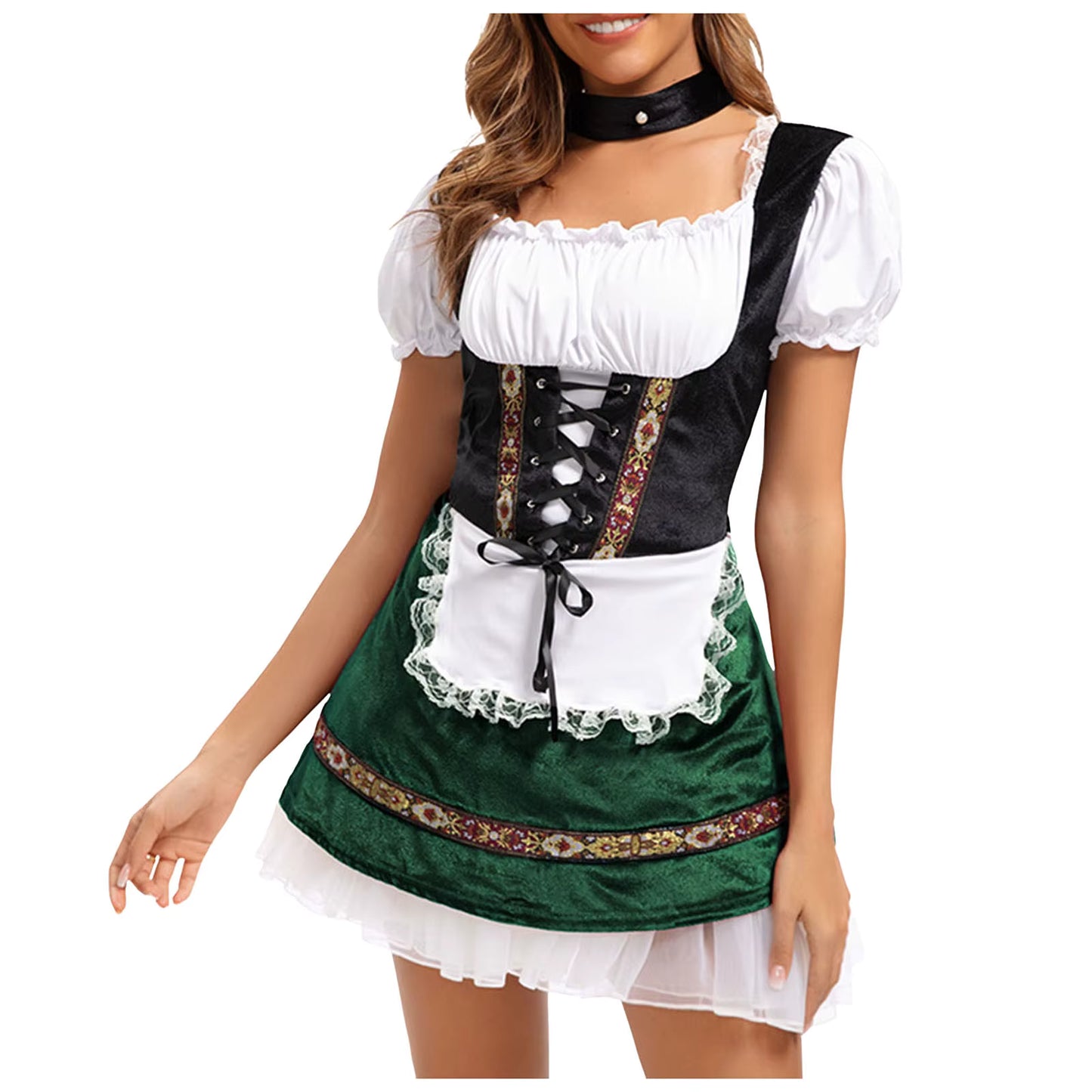Damen-Bayerisches Schnür-Dirndl Kleid Traditionell Oktoberfest Vintage