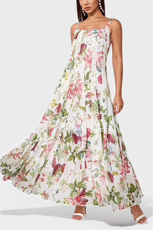 Damen-Maxikleid mit Blumenprint in A-Linie, vorne getragen