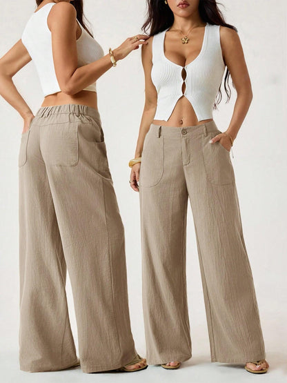 Weite Hose aus Baumwoll-Leinen-Mischung mit hoher Taille