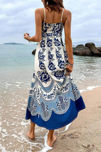 Polyester Spaghetti-Träger Midikleid Blau