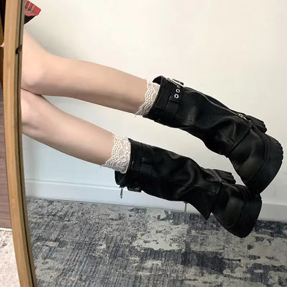 Women's Biker Boots Platform Flat Buckle Ankle Boots