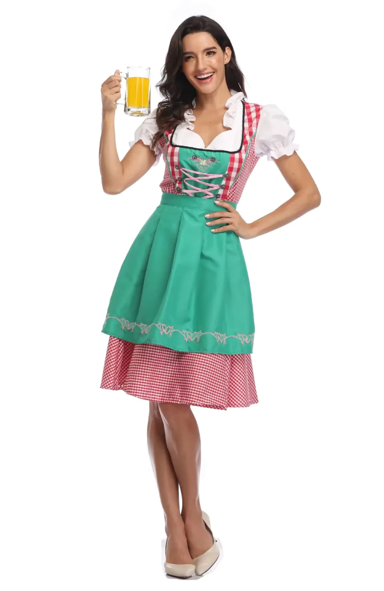 Damen Karo Oktoberfest Dirndlkleid mit Schürze