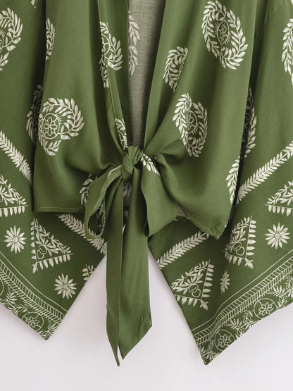 Damen Baumwolle Viskose Blumendruck Kimono Strandüberwurf