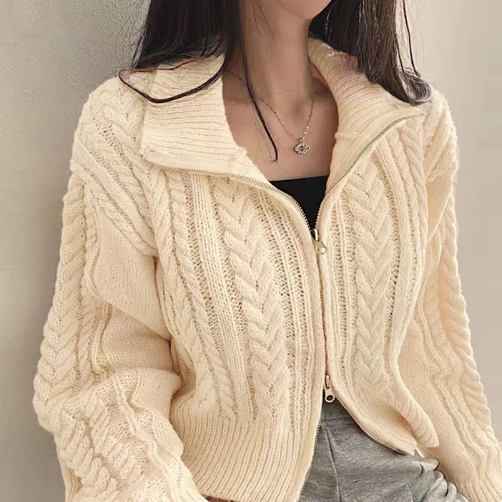 Damen Strick-Cardigan mit Reißverschluss und langen Ärmeln