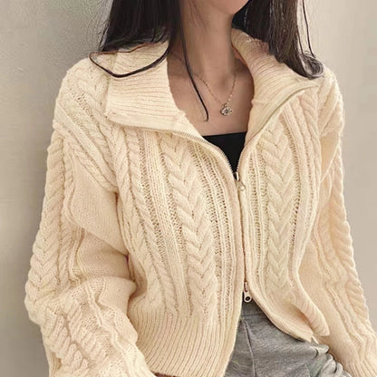 Damen Strick-Cardigan mit Reißverschluss und langen Ärmeln