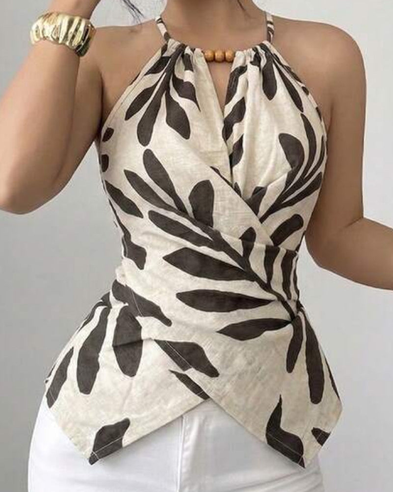 Ärmelloses Damen-Tanktop mit Allover-Print in Vorderansicht