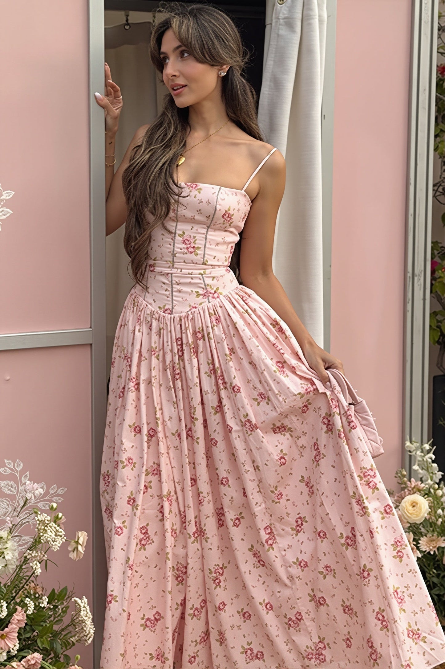 Damen Maxikleid Mit Blumenprint Und Schmaler Passform