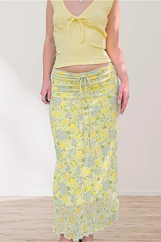 Damen Midirock in A-Linie mit Blumenprint in Midilänge