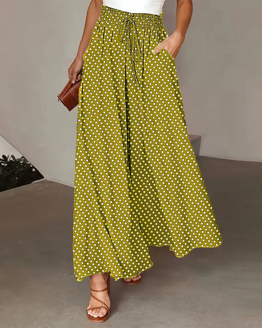 Damen weite lange Hose mit Polka Dot Print in Frontansicht