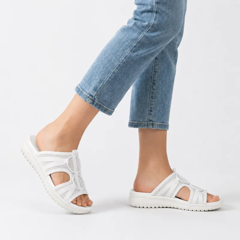 Damen Schlupfsandalen mit bequemer breiter Passform, Rückansicht