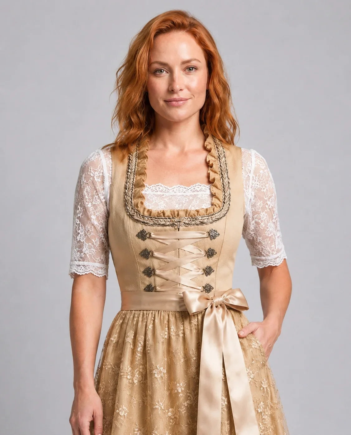 Knielanges Dirndlkleid für Oktoberfest, Volksfeste und festliche Anlässe