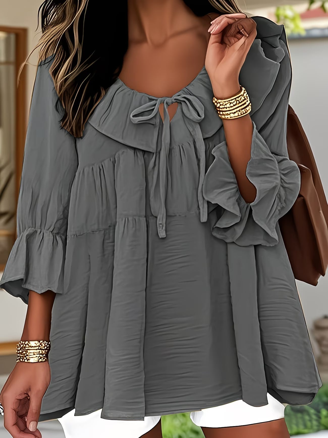 Elegante Bluse mit Rüschenkragen für Damen