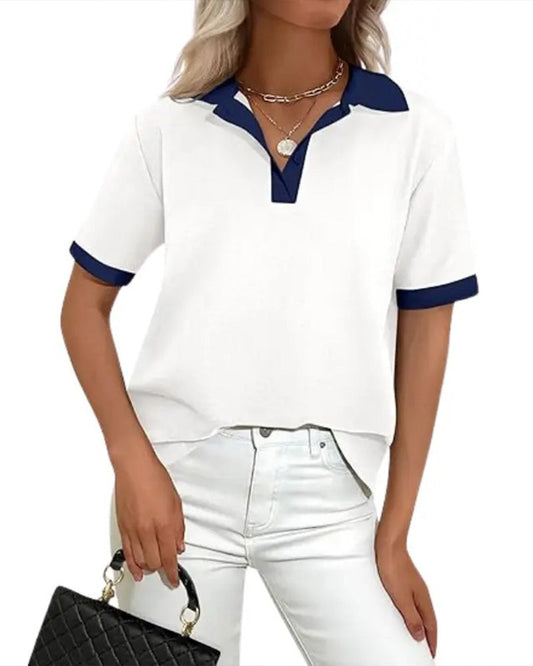 Damen Poloshirt im Colorblock-Design mit Kurzarm und Kragen, Vorderansicht