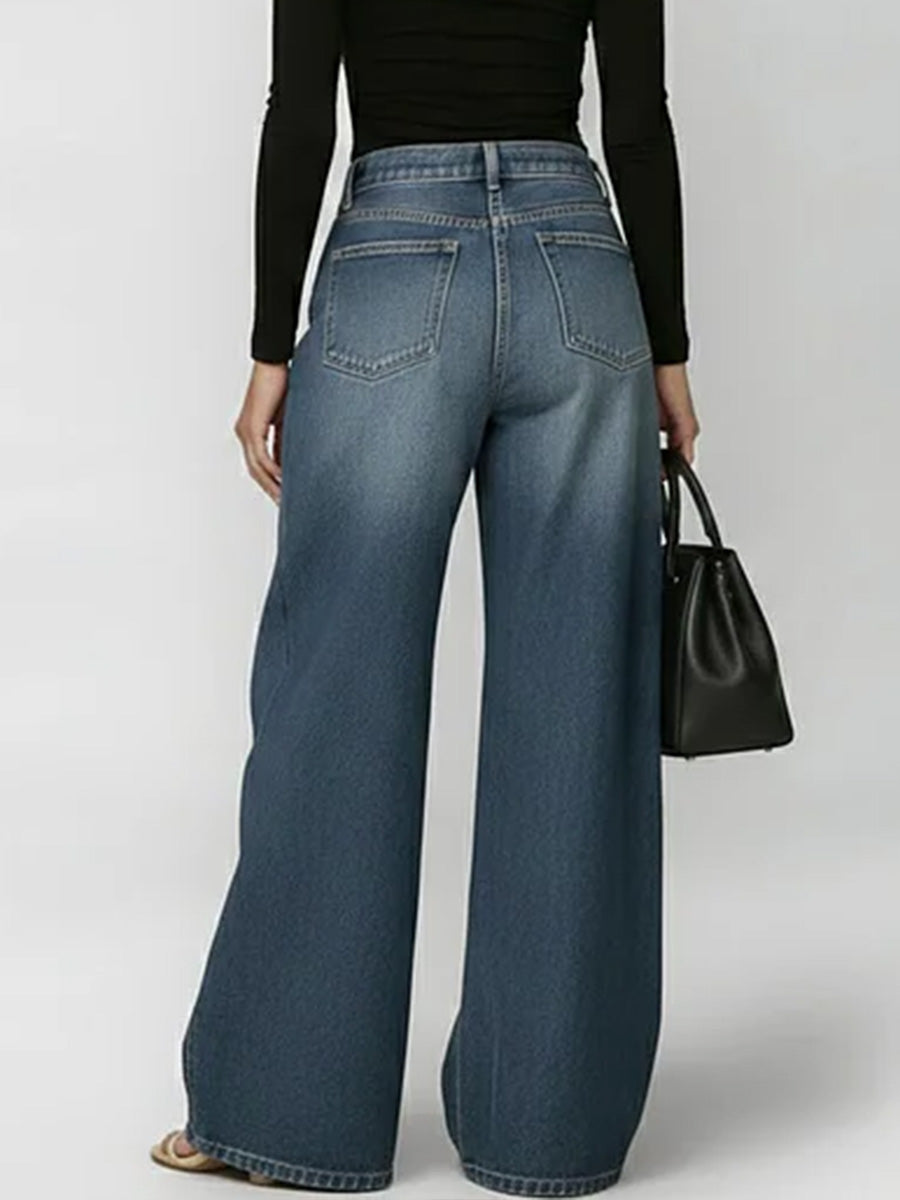 Damen High-Waist Freizeit Jeans mit weitem Bein