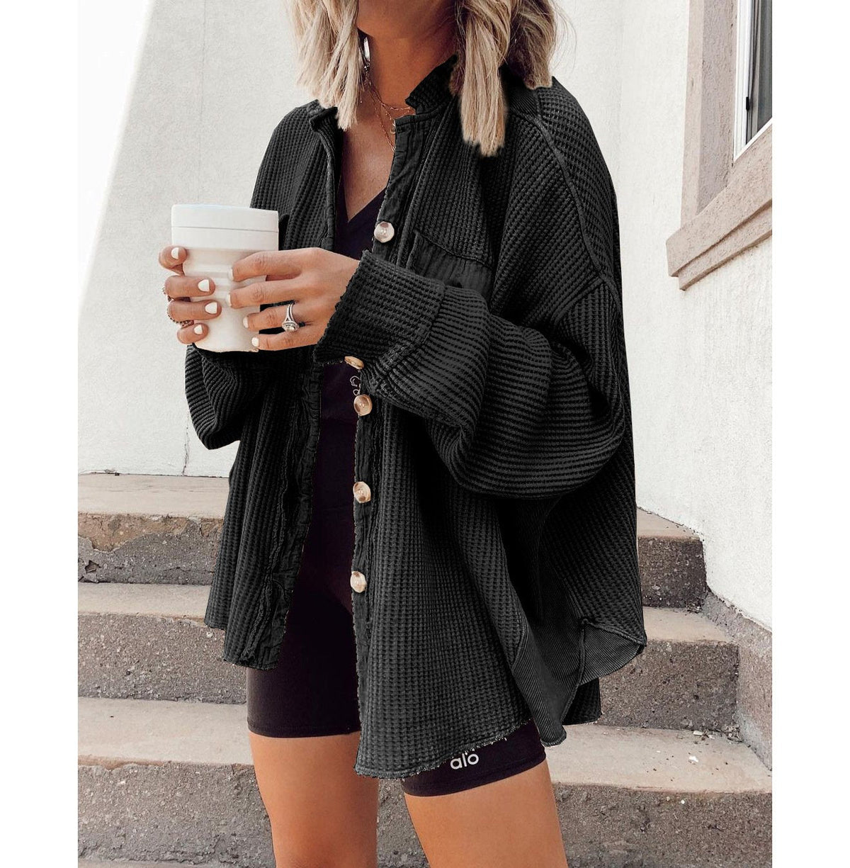 Damen Hemdjacke Mit Reverskragen Und Asymmetrischem Saum