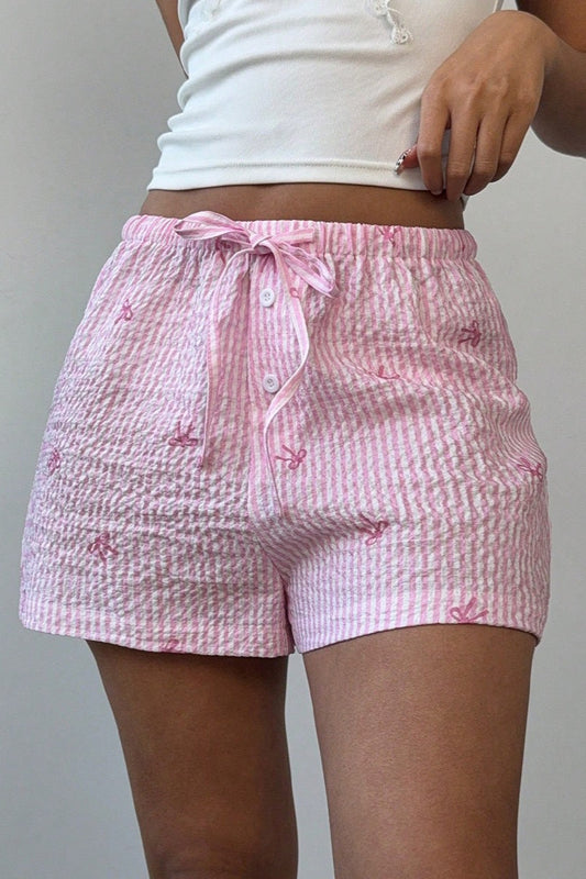 Damen-Shorts in Rosa mit Streifen und weitem Bein, Vorderansicht