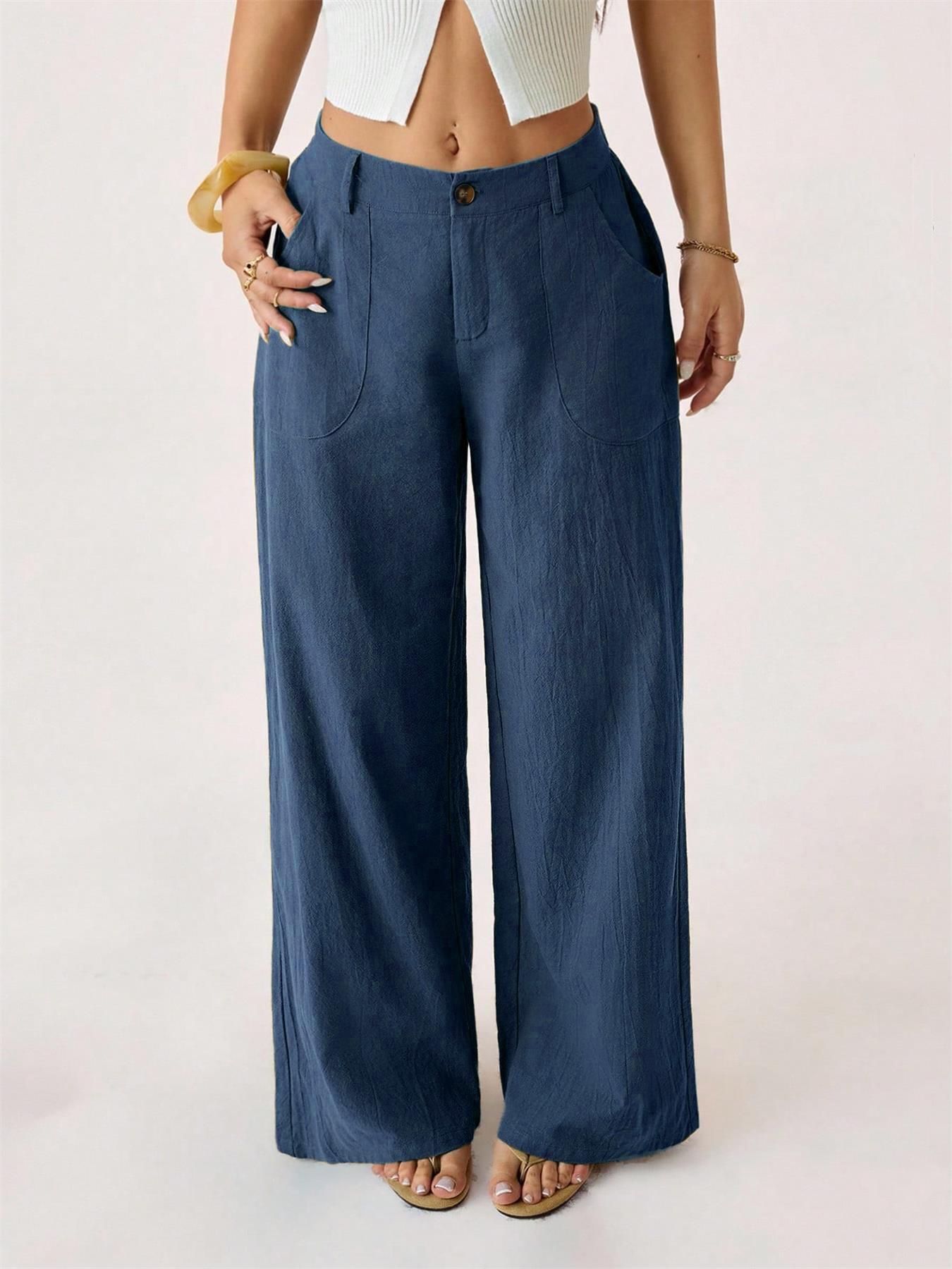 Weite Hose aus Baumwoll-Leinen-Mischung mit hoher Taille