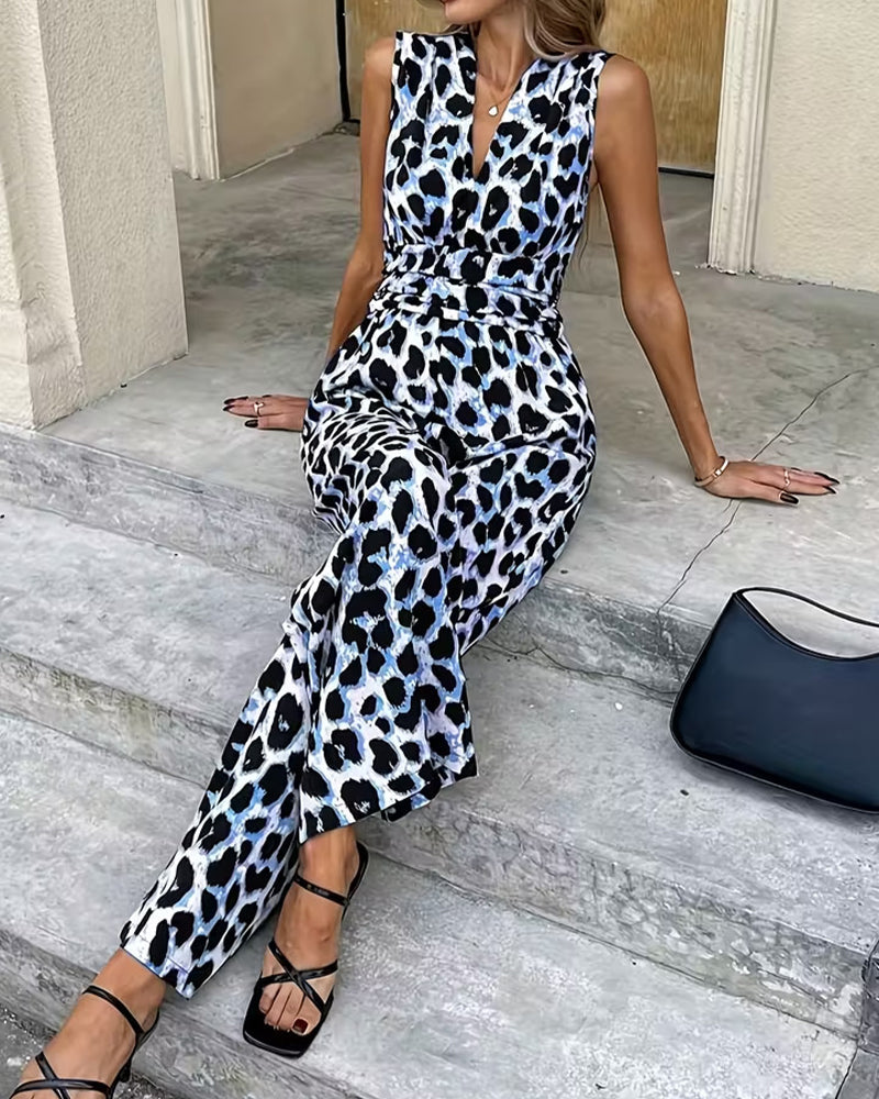 Leoparden-Jumpsuit ohne Ärmel für vielseitige Outfits