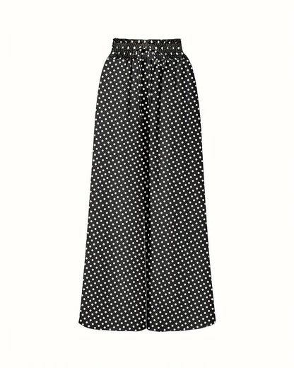 Damen weite lange Hose mit Polka Dot Print in Rückansicht