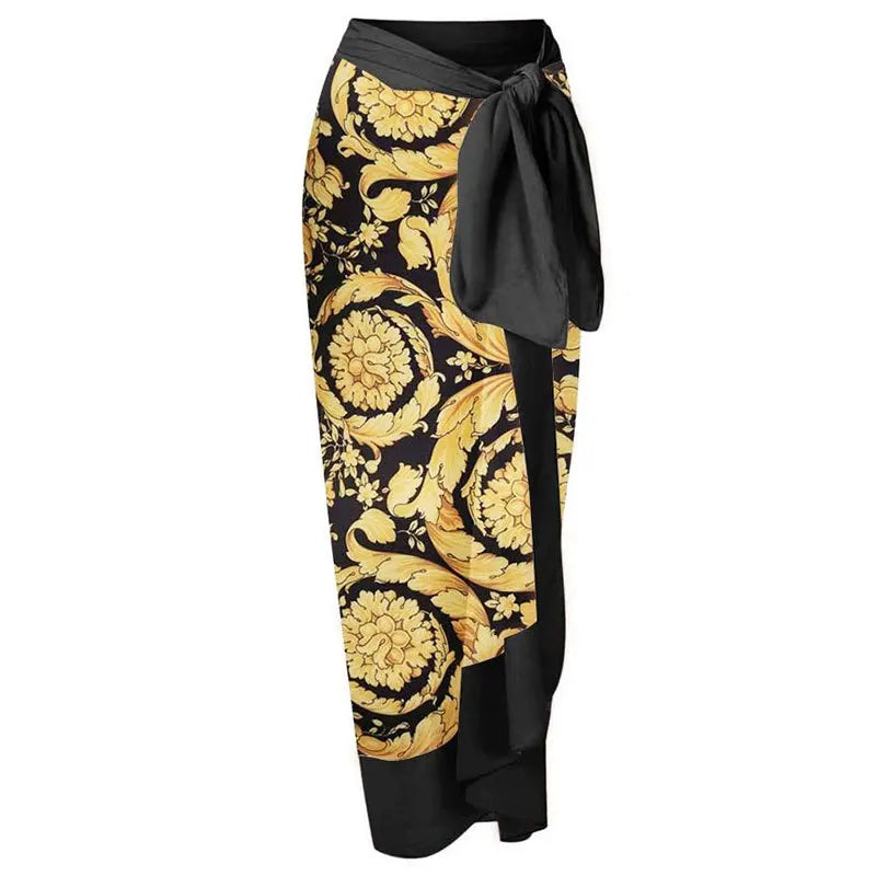 Damen Retro Print Leichtgewicht Langer Strandrock Überwurf
