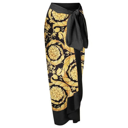Damen Retro Print Leichtgewicht Langer Strandrock Überwurf