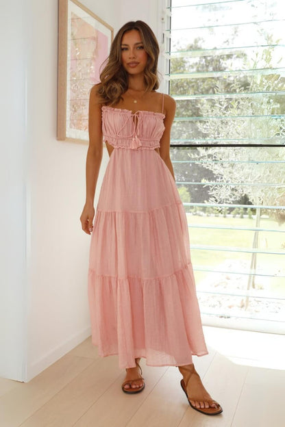 Chiffon-Baumwollmischung verstellbares Träger-Midikleid