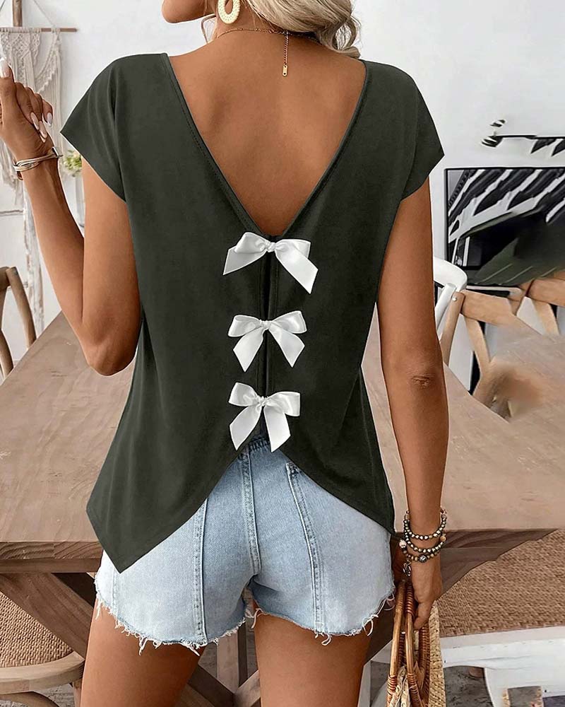 Damen T Shirt Mit V Ausschnitt Und Schleife Hinten
