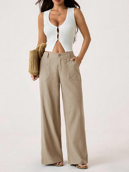 Weite Hose aus Baumwoll-Leinen-Mischung mit hoher Taille