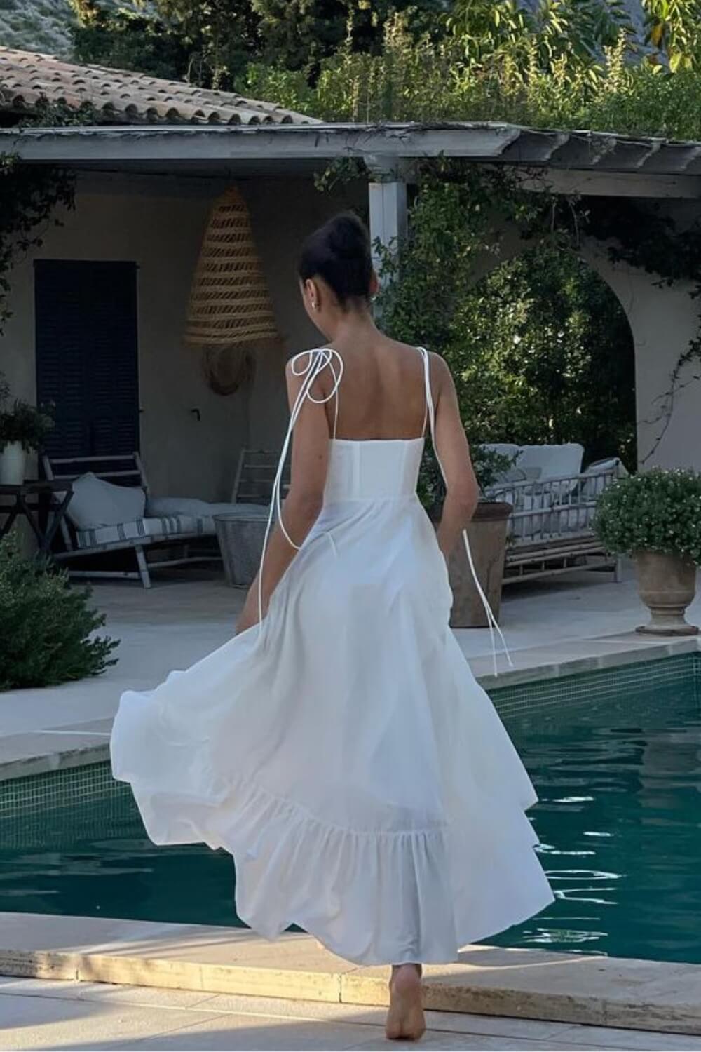 Polyester Knöchellanges langes Kleid Weiß