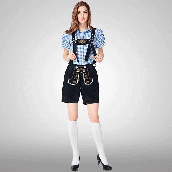 Samtbestickter Cosplay-Latzhose mit kariertem Hemd