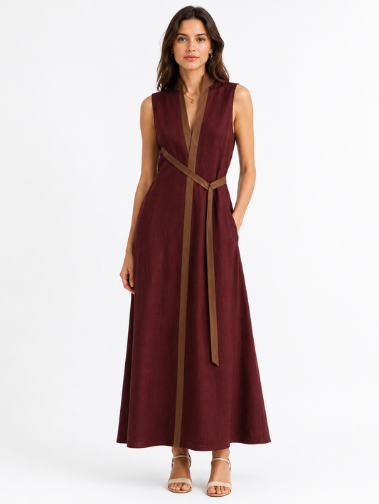 Ärmelloses Midikleid für Damen mit Stehkragen, lockere Passform