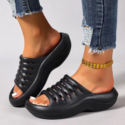 Damen Slip On Sandalen Mit Dicker Sohle