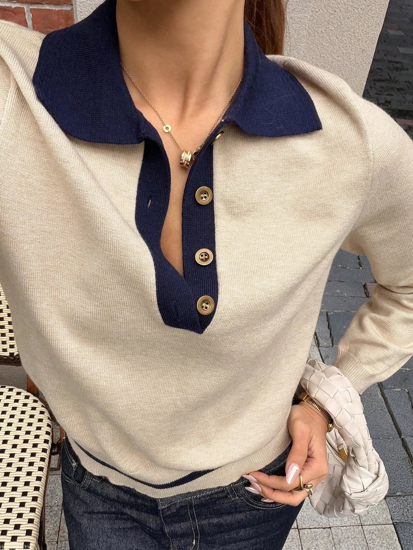 Damen Strickpullover mit Farbblock und Rollkragen, tailliert