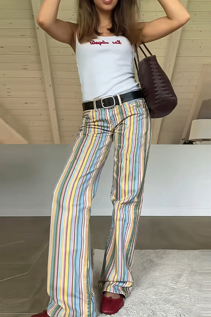 Rückansicht der Damen Straight Leg Jeans im Colorblock-Design
