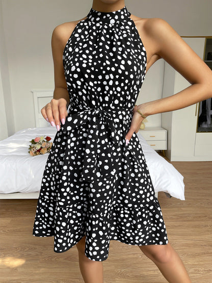 Neckholder Rollkragen Kleid mit Blumenmuster Midi Länge