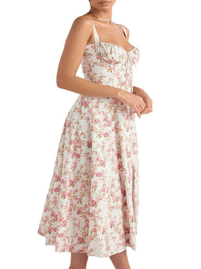 Florales Bustier-Midriff-Cutout-Bodycon-Kleid