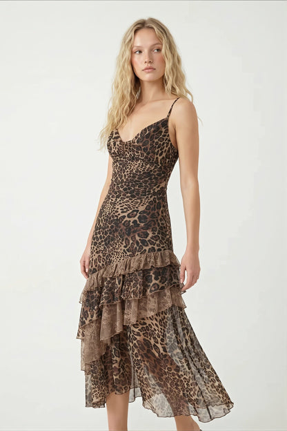 Damen-Midikleid aus Spitze mit Leopardenmuster in voller Ansicht