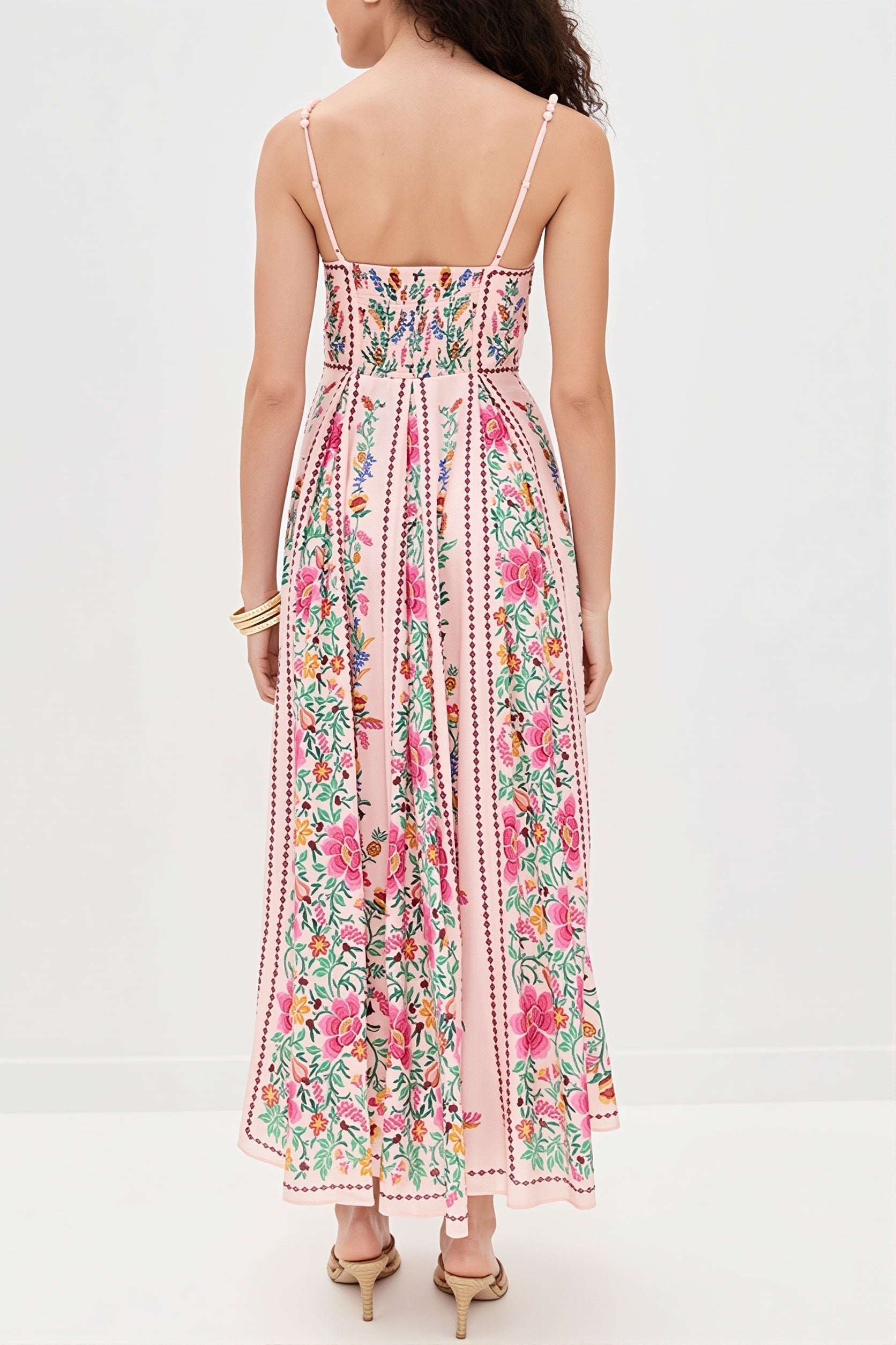 Damen Boho-Maxikleid mit floralem Muster und langem Rock in Detailansicht
