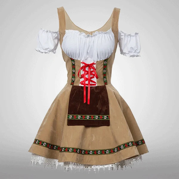 Women Velvet Lace Embroidery Oktoberfest Dirndl Dress Red