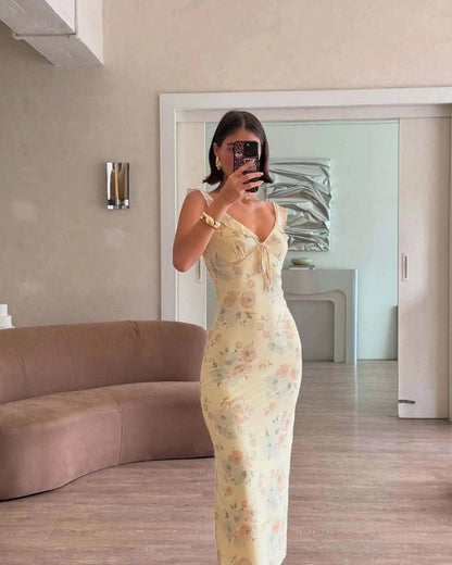 Florales Maxikleid mit tiefem Rückenausschnitt für den Sommer