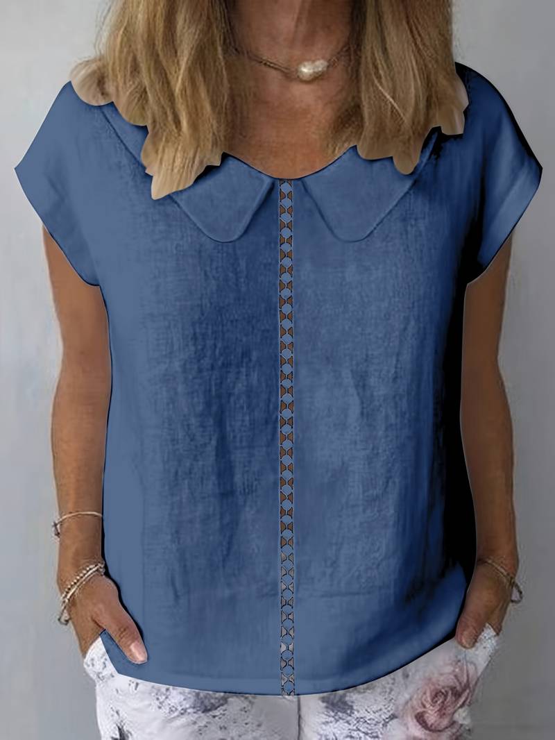Kurzarm-Pullover mit Spitzen-Einsätzen und umgekehrtem Kragen